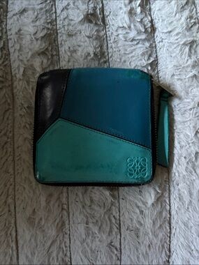 Loewe Teal & Turquoise Geometric Leather Zip Wallet